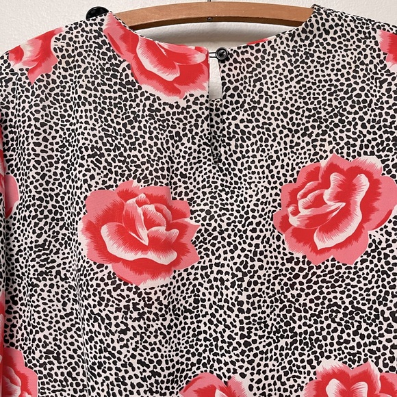 Vintage Animal Spot Rose Midi Dress, Sz 12 - Picture 5 of 7